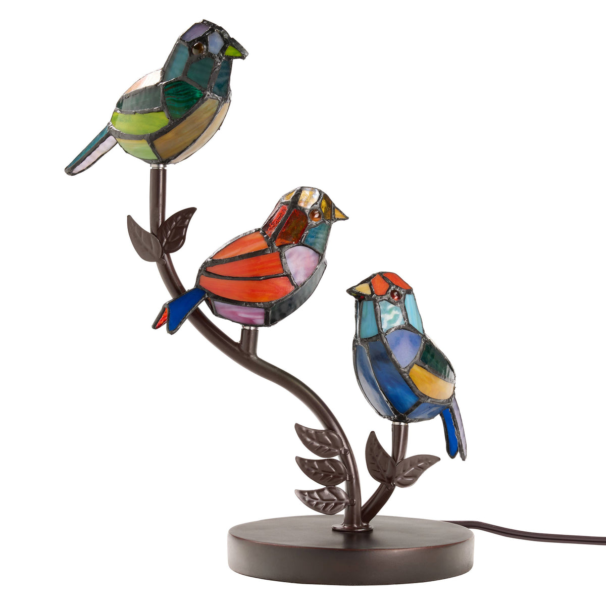 15" Tiffany-Style Stained Glass Triple Bird Table Lamp 3BIRD