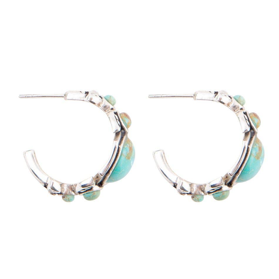 Emile Blue Turquoise Silver Hoop Earrings EMILE02T01P