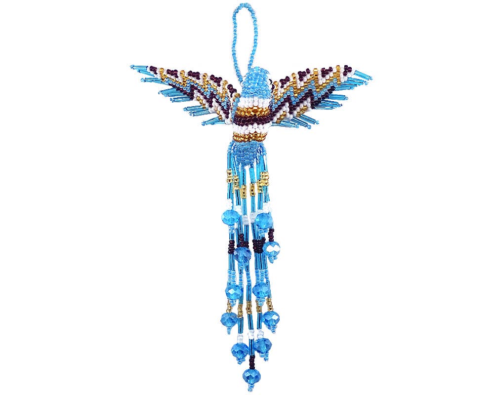 Beaded Hummingbird Ornament Seed Bead Figurine Fringe Dangle
