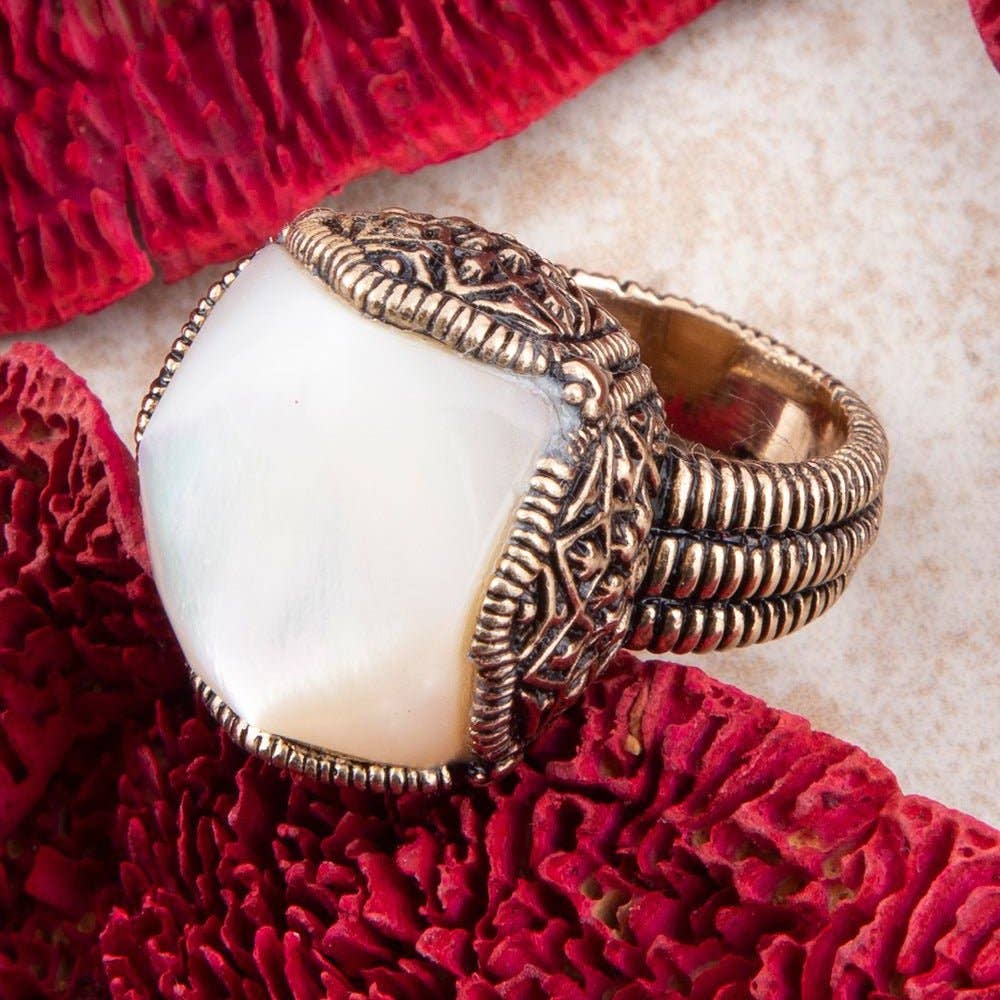 White Mother of Pearl Golden Chunky Ring