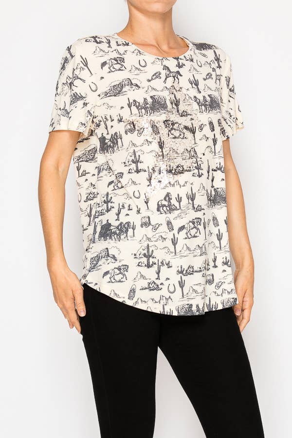 Sequin Star Embellished Soft Tee OLS4765BG