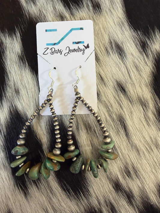 #408 3/4/5mm Sterling Silver&Genuine Turquoise Disk Earrings