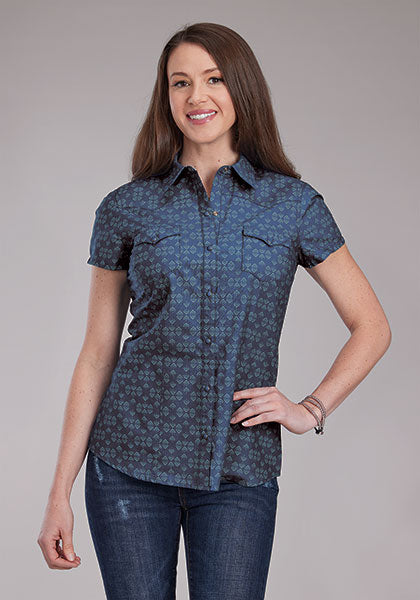 Roper Ladies SS Snap Shirt Blue Diamonds 35164247BU