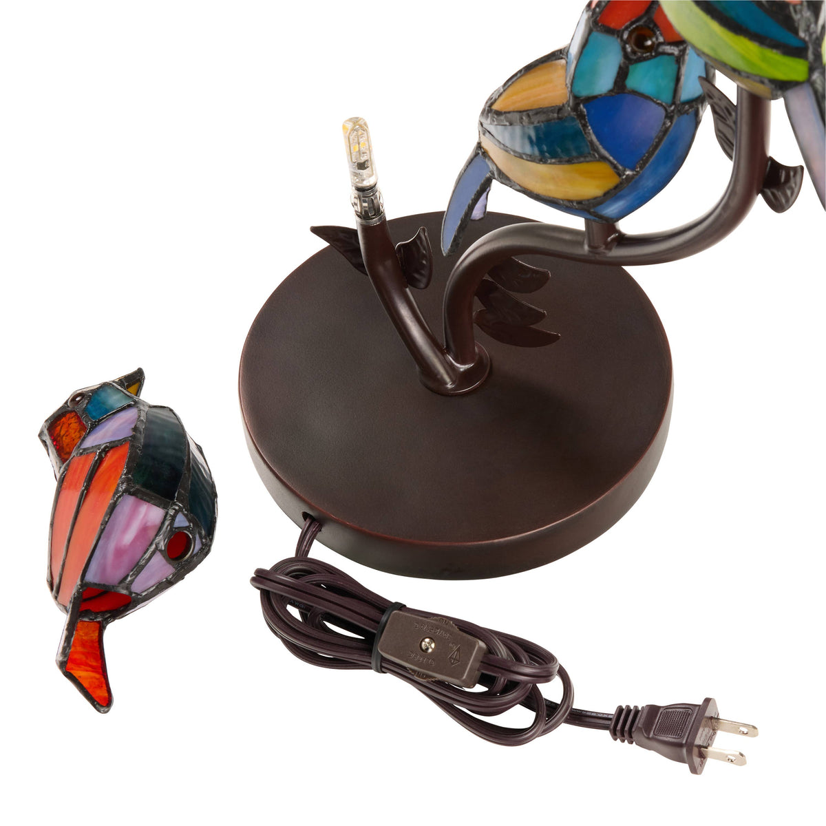 15" Tiffany-Style Stained Glass Triple Bird Table Lamp 3BIRD