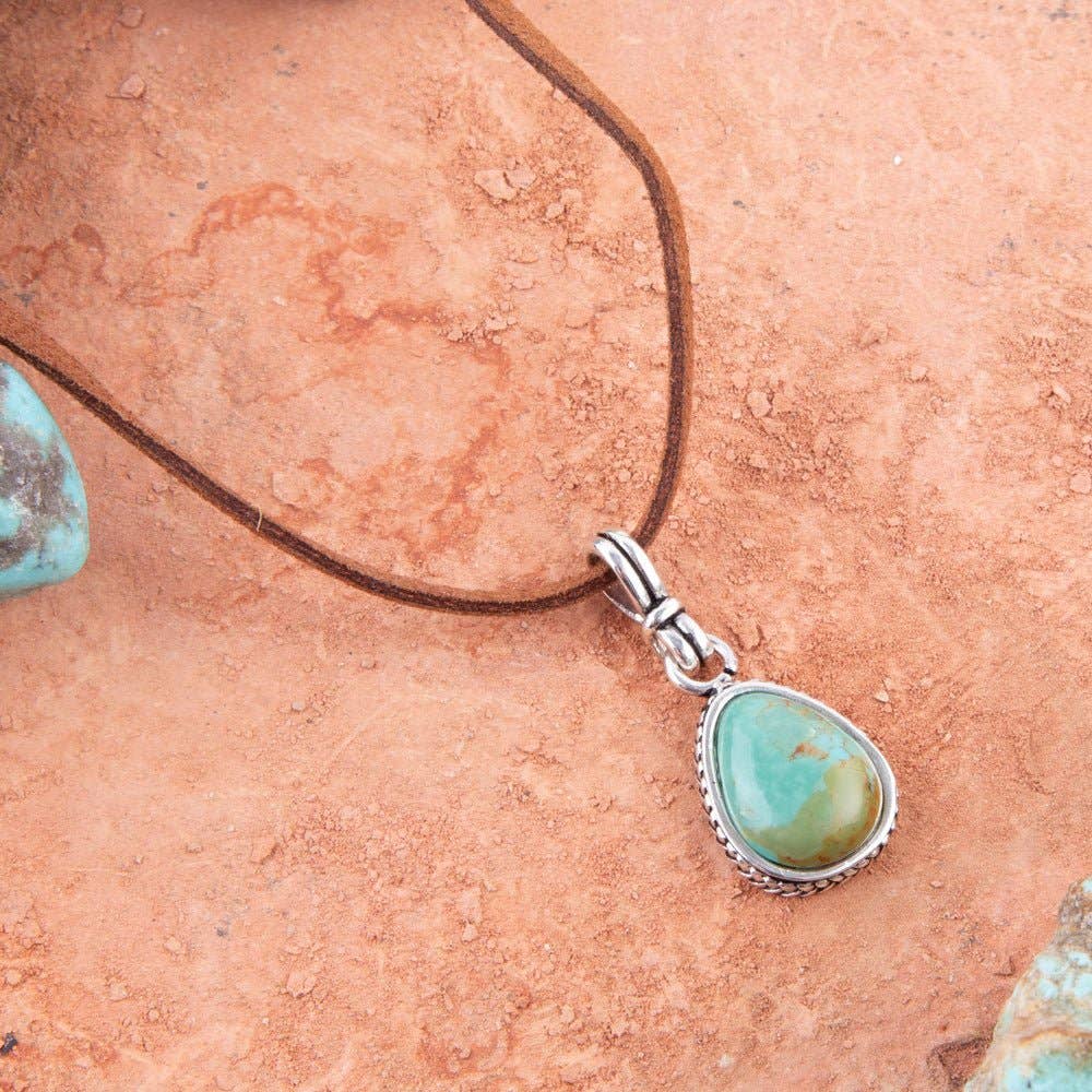 Basic Turquoise and Sterling Silver Pendant Leather Necklace BASIN08TS