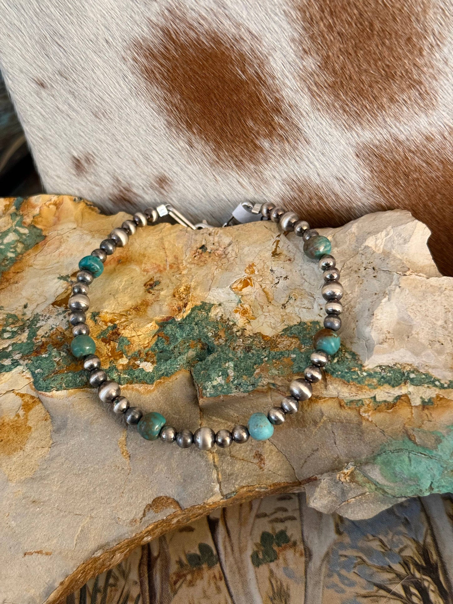 #204 Sterling Pearl & Turquoise Bracelet