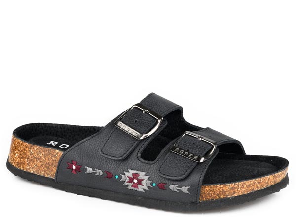 Roper Black Leather Aztec Slide 9216073734BL