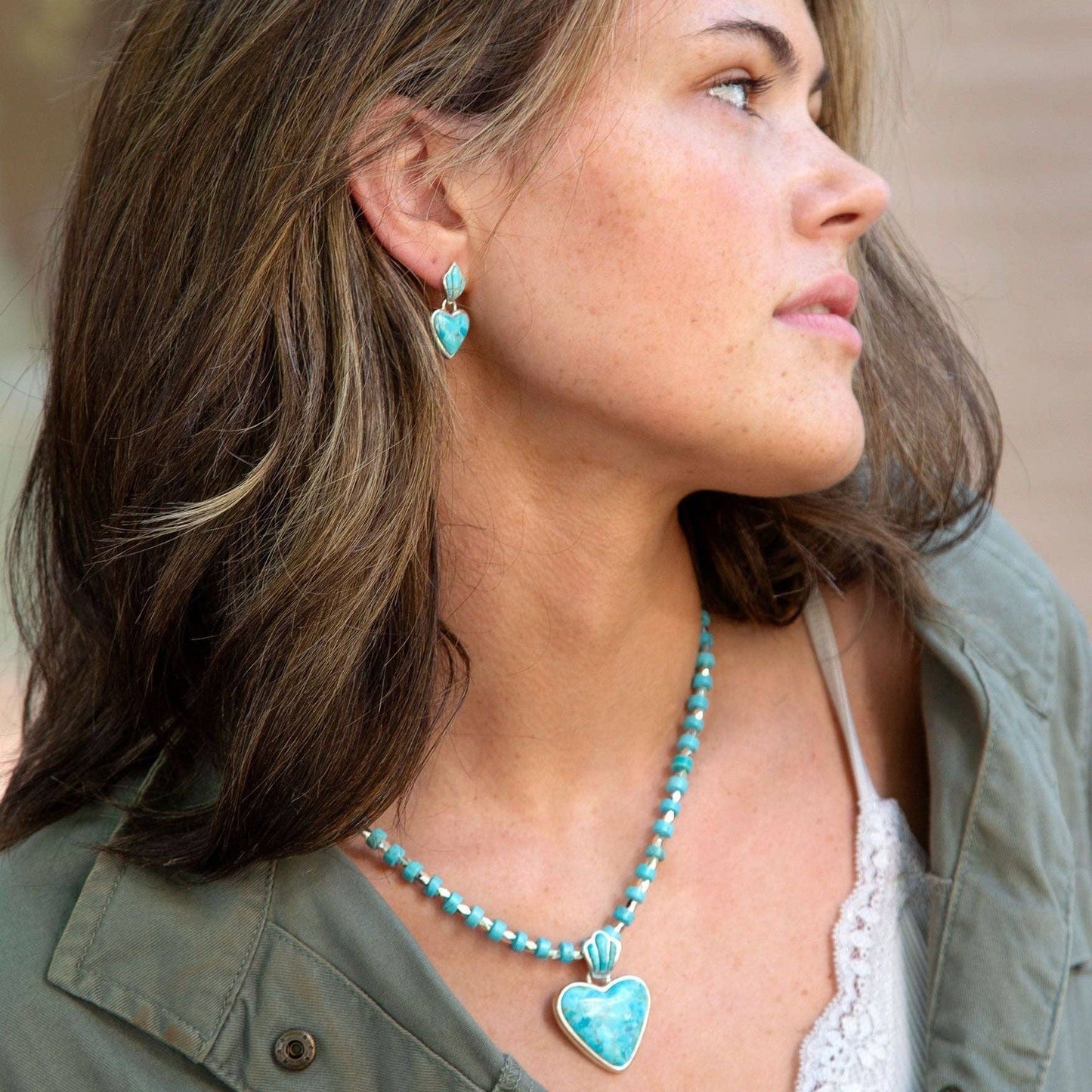 Blue Turquoise Heart Sterling Silver Pendant Necklace