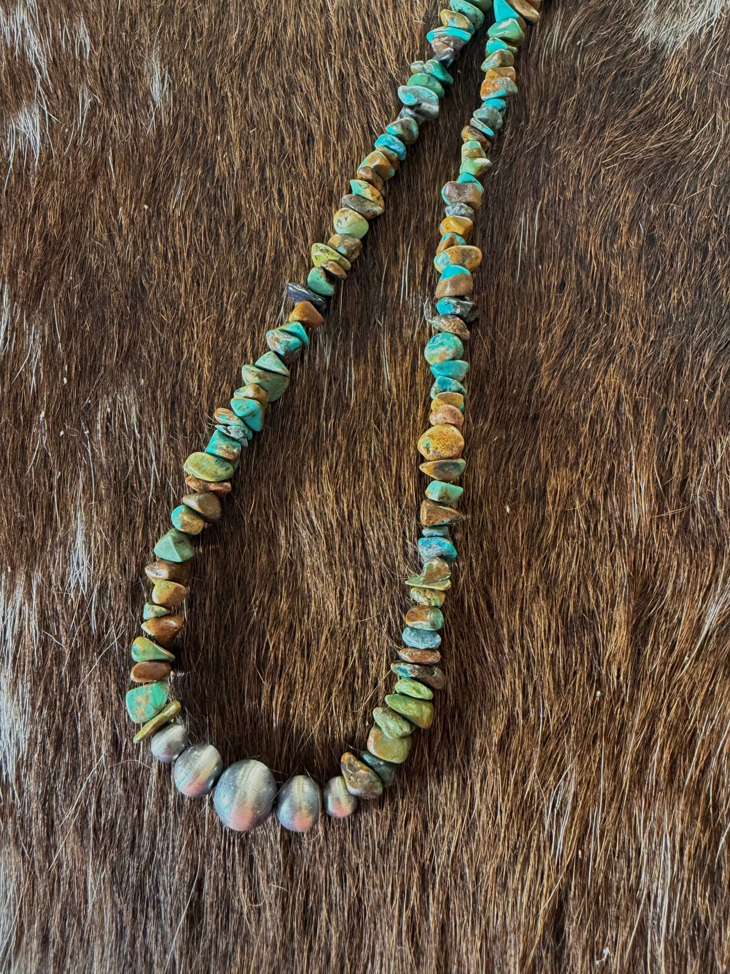 Turquoise nugget & graduated sterling pearls necklace 110
