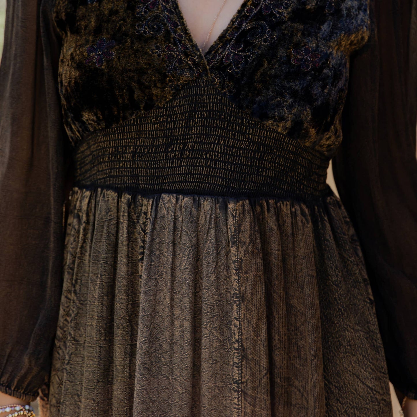 Handcrafted Smocked Patchwork Dress with Artisan Embriodery