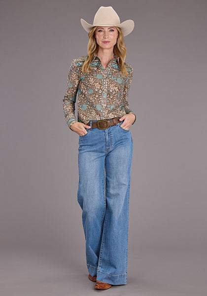 Stetson Ladies LS Blouse Carnation Border 110500590501TA