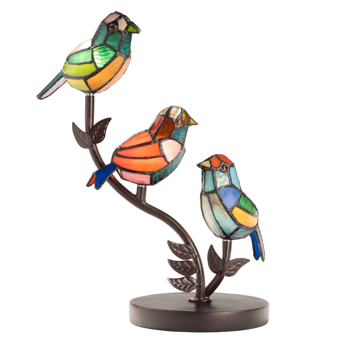 15" Tiffany-Style Stained Glass Triple Bird Table Lamp 3BIRD