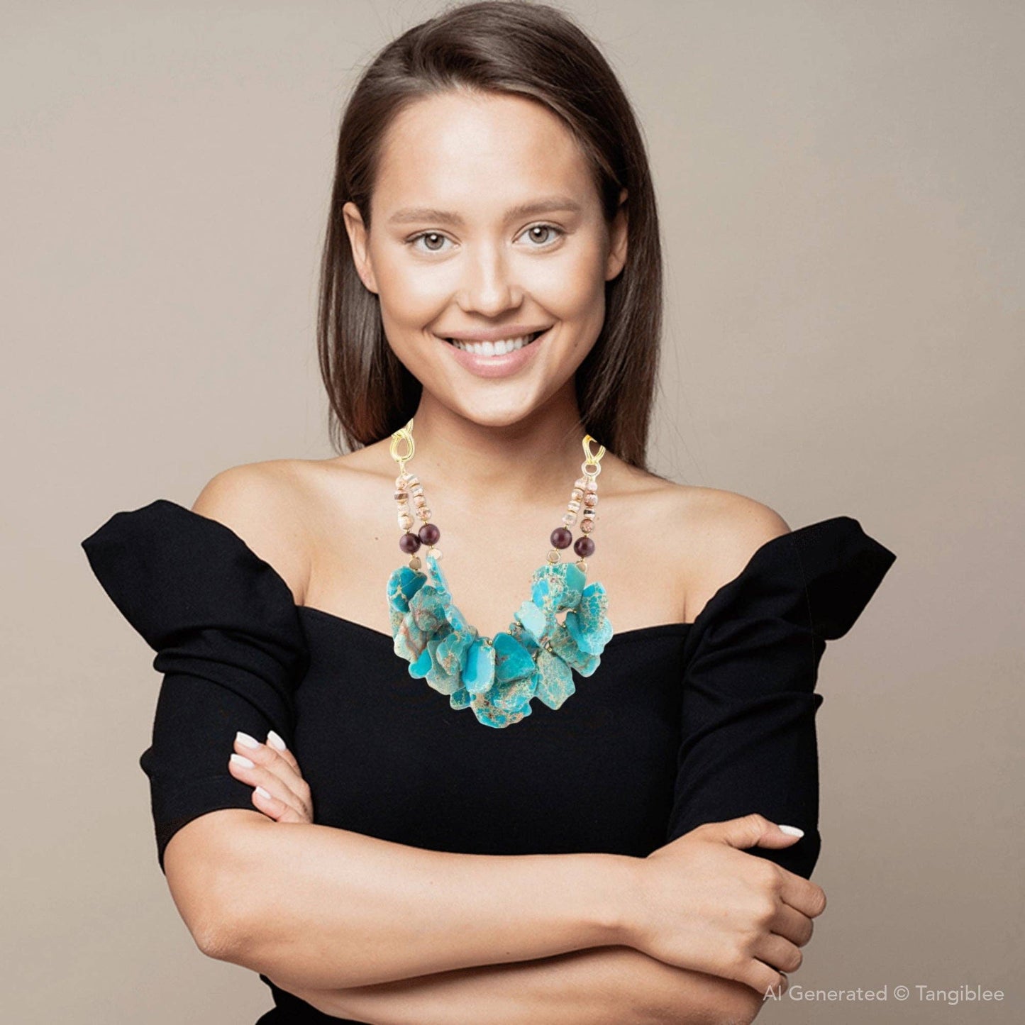 Lucia Blue Jasper and Fire Agate Golden Strand Necklace LUC1NO7M