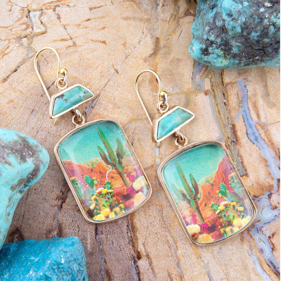 Scenic Sedona Blue Turquoise Golden Drop Earrings SCENE11T01B