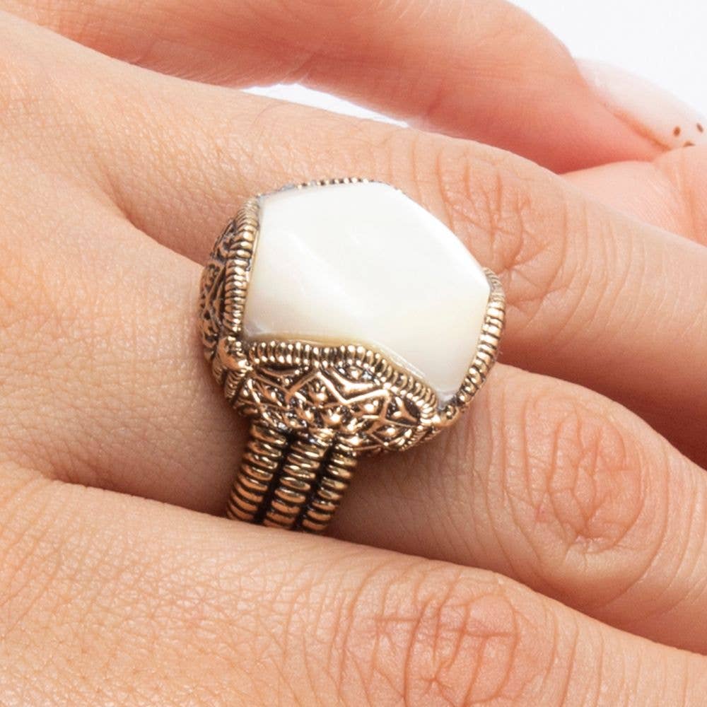 White Mother of Pearl Golden Chunky Ring