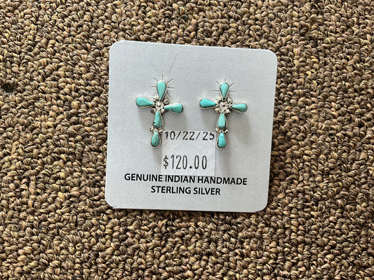 Earring Silver Cross Turquoise ER102225