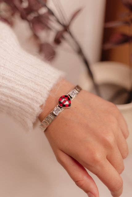 Red Checkered Teardrop & White CZ Cuff J-034