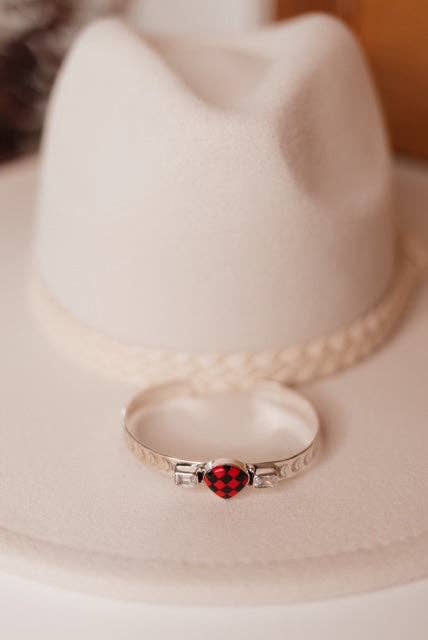 Red Checkered Teardrop & White CZ Cuff J-034