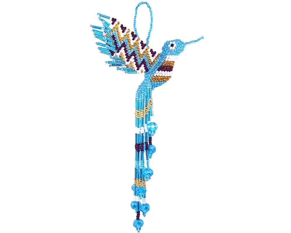 Beaded Hummingbird Ornament Seed Bead Figurine Fringe Dangle