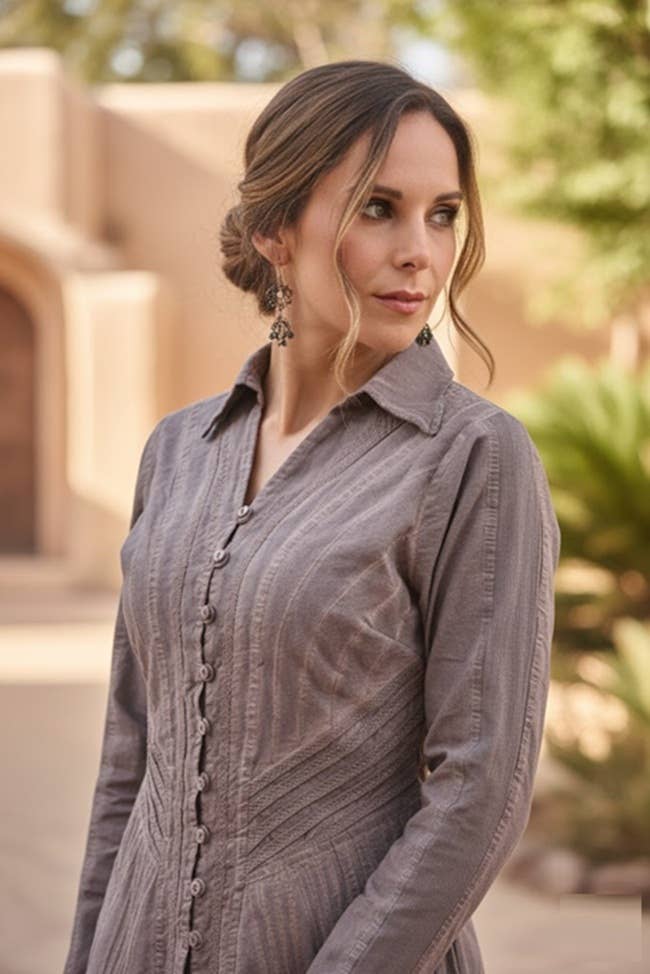 Cotton Blouse Slim-Fit with Contour Stretch Panel LS256