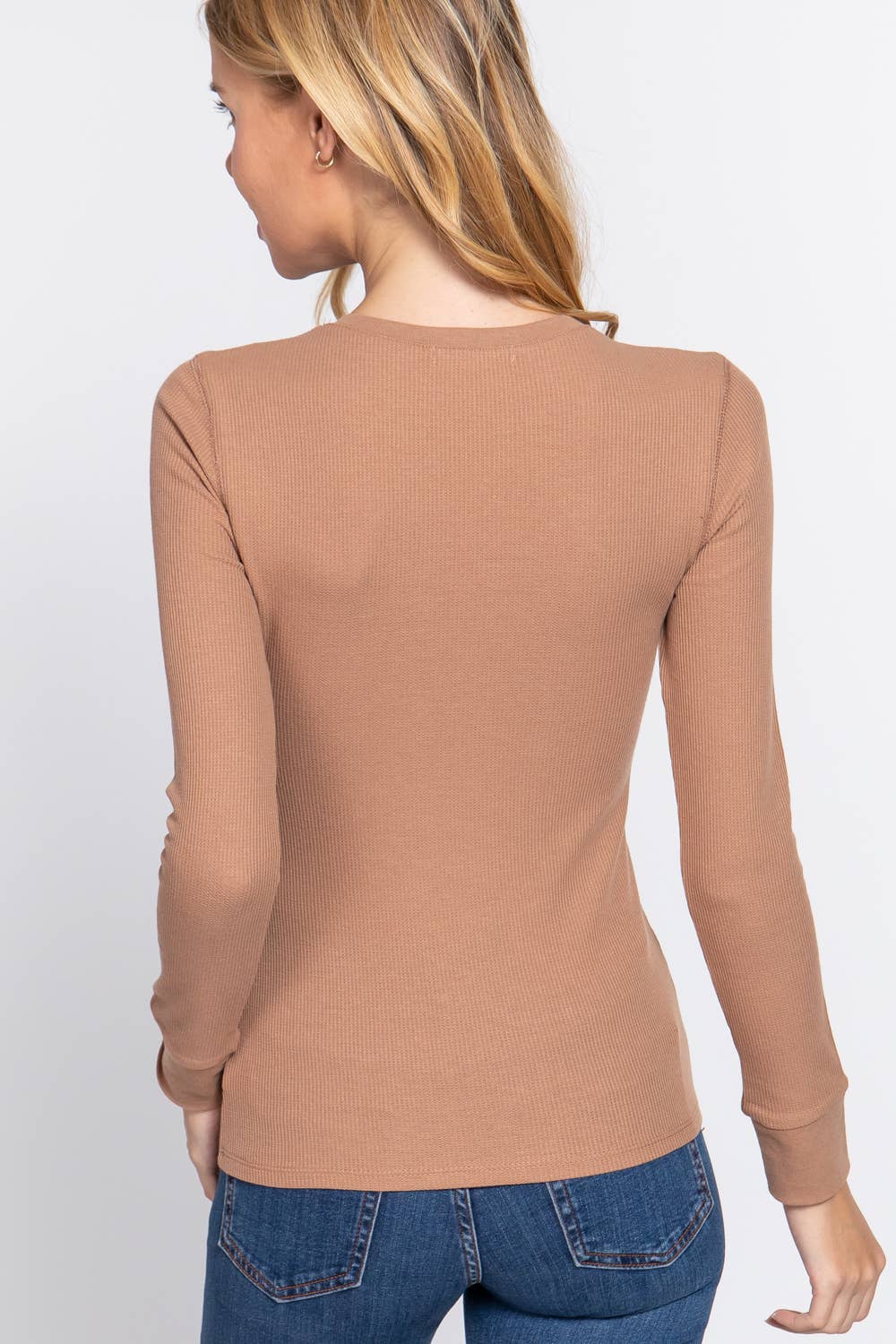 Long Sleeve Henley Thermal Knit Top T11757