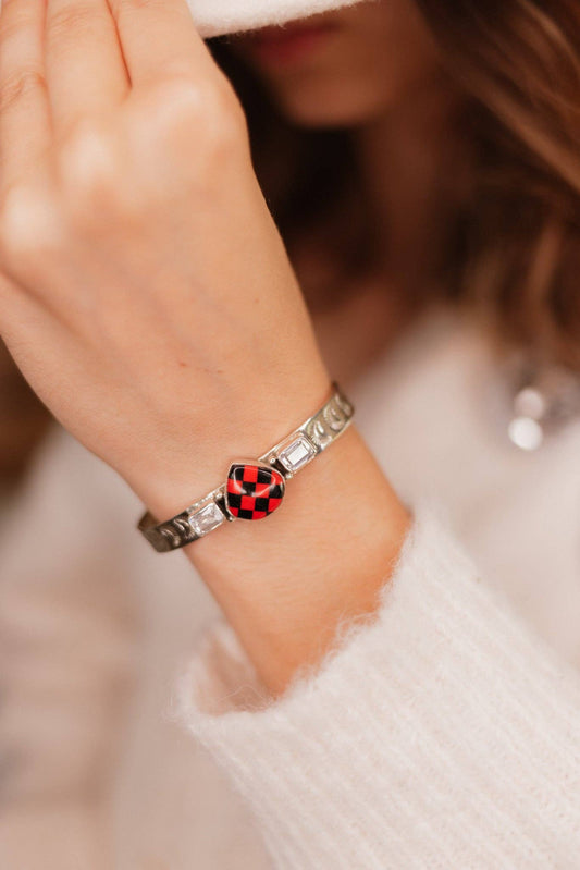 Red Checkered Teardrop & White CZ Cuff J-034