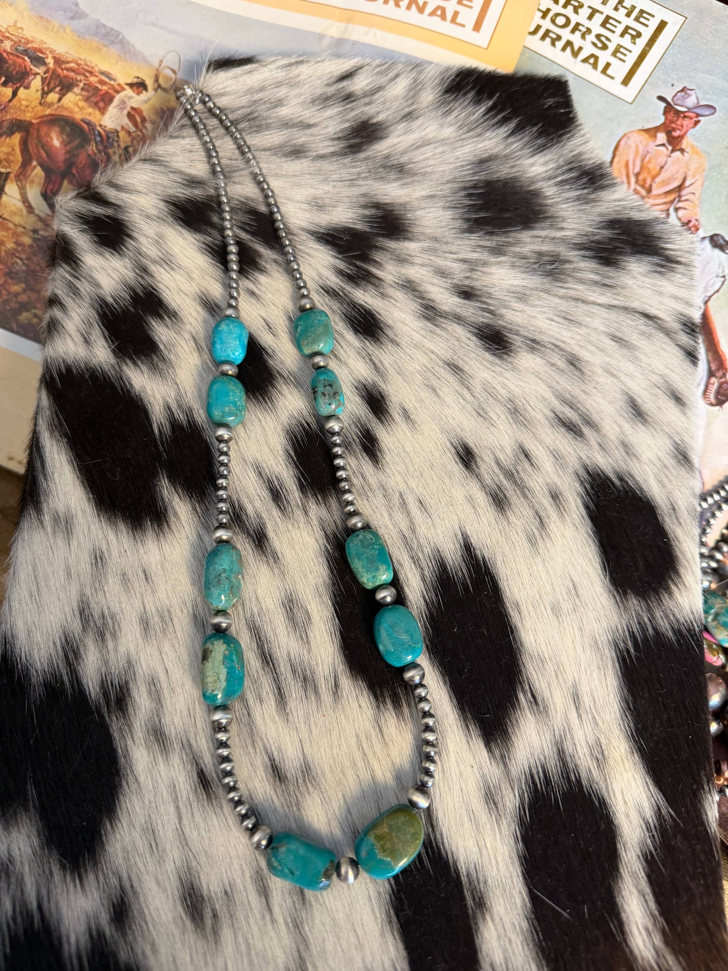 #120 Sterling Silver pearls & Genuine Turquoise chunks 