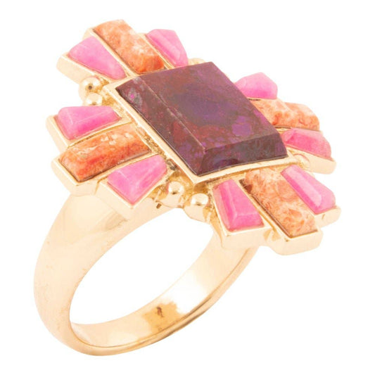 Santa Fe Purple Turquoise Golden Statement Ring