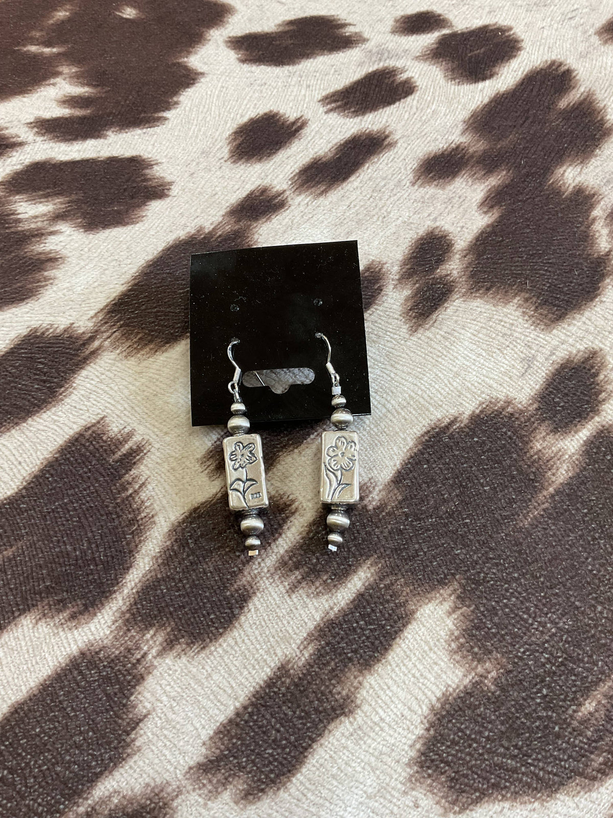 Floral Stamped Sterling Silver Pearl Dangle Earrings #316