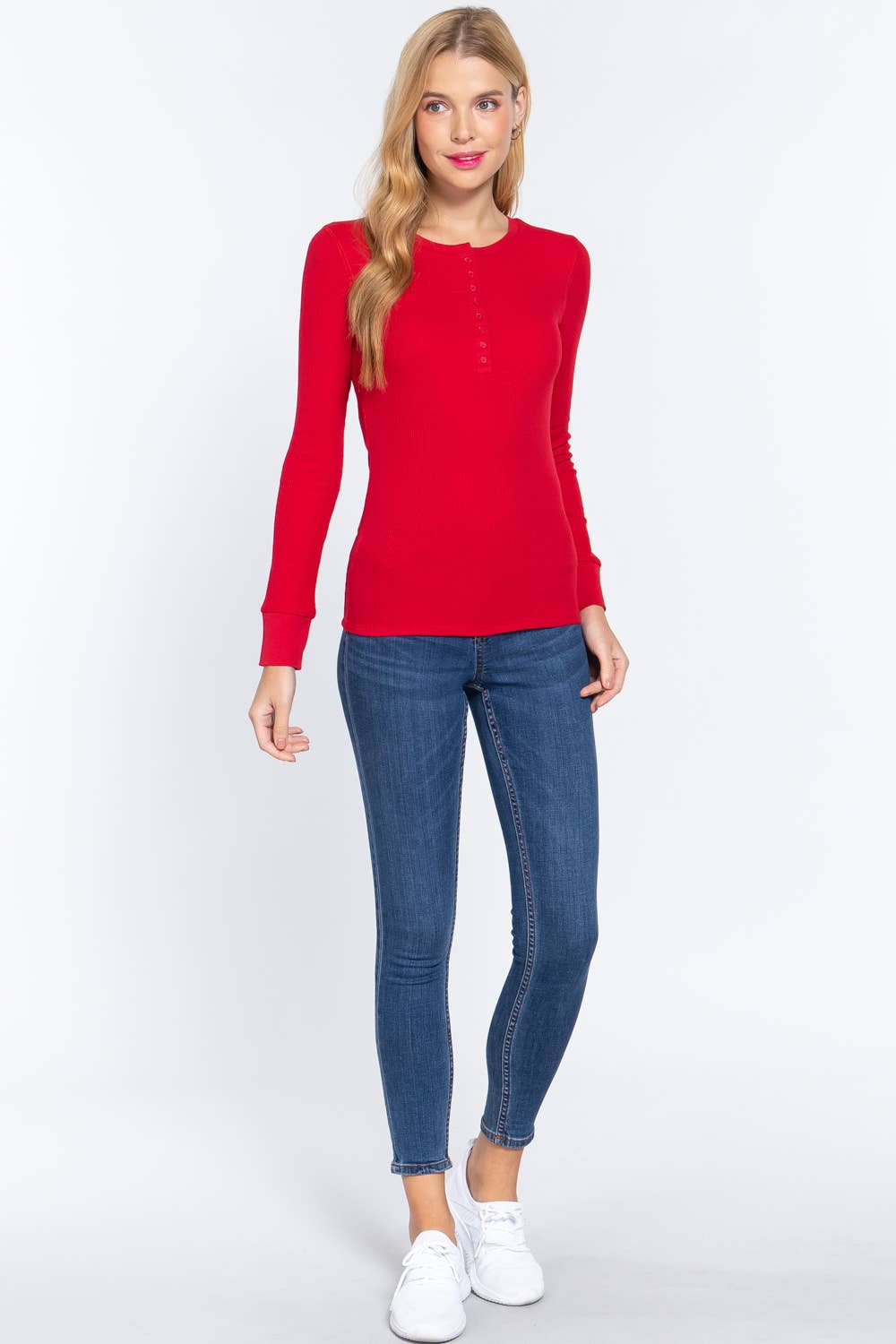 Long Sleeve Henley Thermal Knit Top T11757