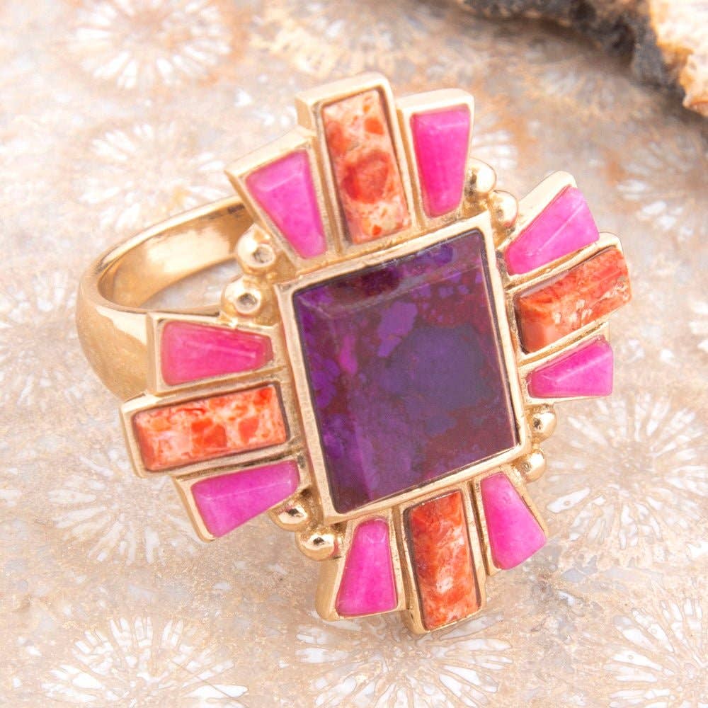 Santa Fe Purple Turquoise Golden Statement Ring
