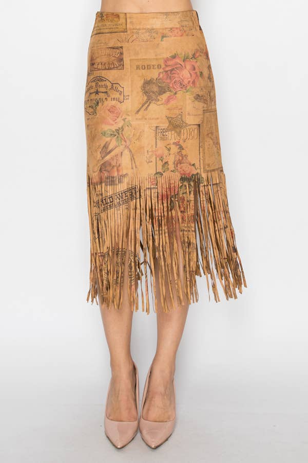 Buttery Soft Faux Suede Skirt w/ Fringe Rose West 4984CA