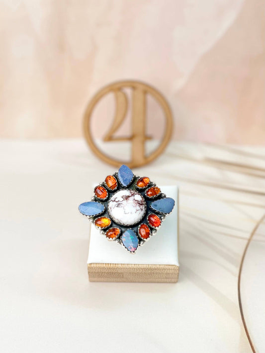 Australian Opal, Amber & Wild Horse Mixed Bag Rings 1048