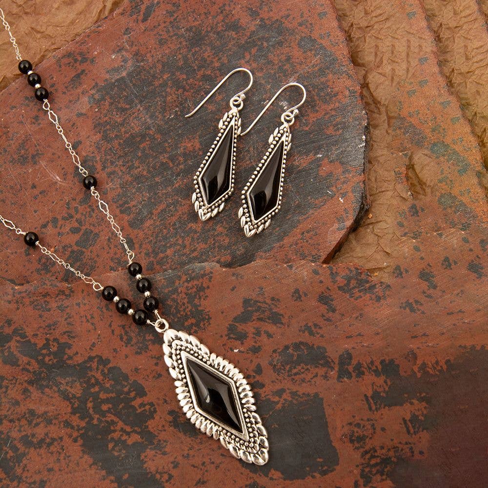 Anemone Black Onyx Sterling Silver Drop Earrings ANEME05