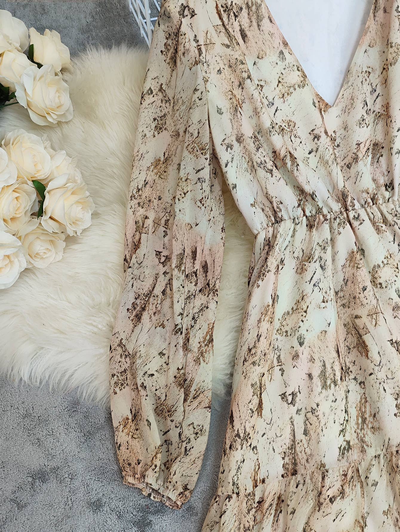 V-Neck Floral Printed Bohemian Layered Dress RCXL05627