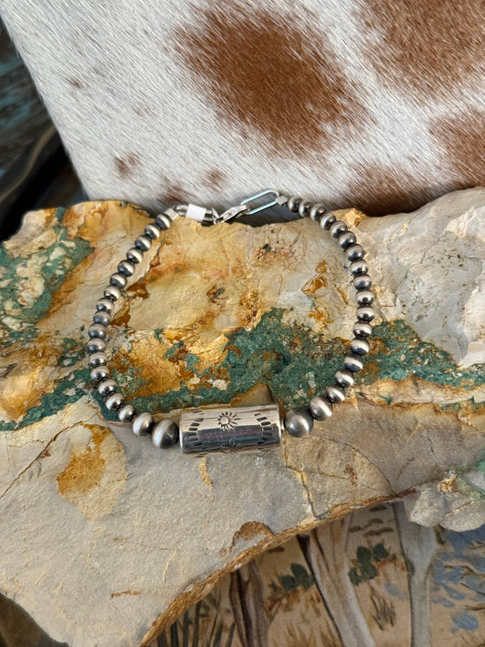 #210 Barrel Bead Sterling Pearl Bracelet