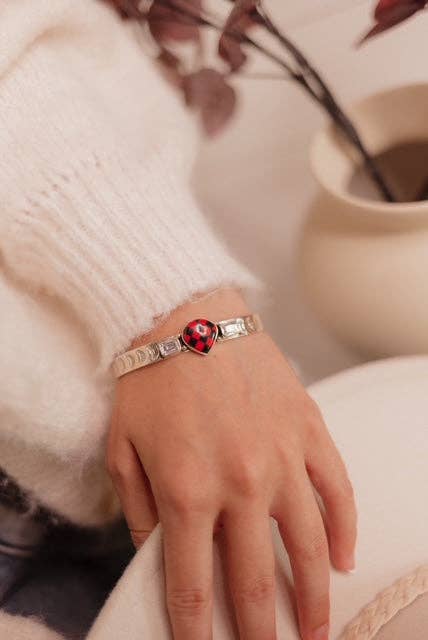 Red Checkered Teardrop & White CZ Cuff J-034