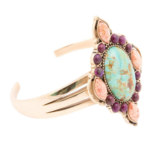 Regalia Blue Turquoise Purple and Orange Coral Golden Cuff Bracelet REGLB02