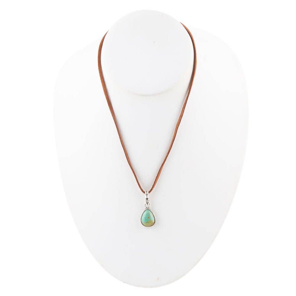 Basic Turquoise and Sterling Silver Pendant Leather Necklace BASIN08TS