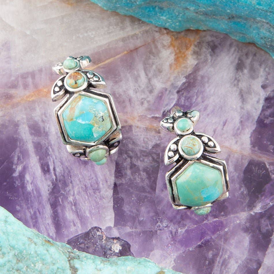 Emile Blue Turquoise Silver Hoop Earrings EMILE02T01P