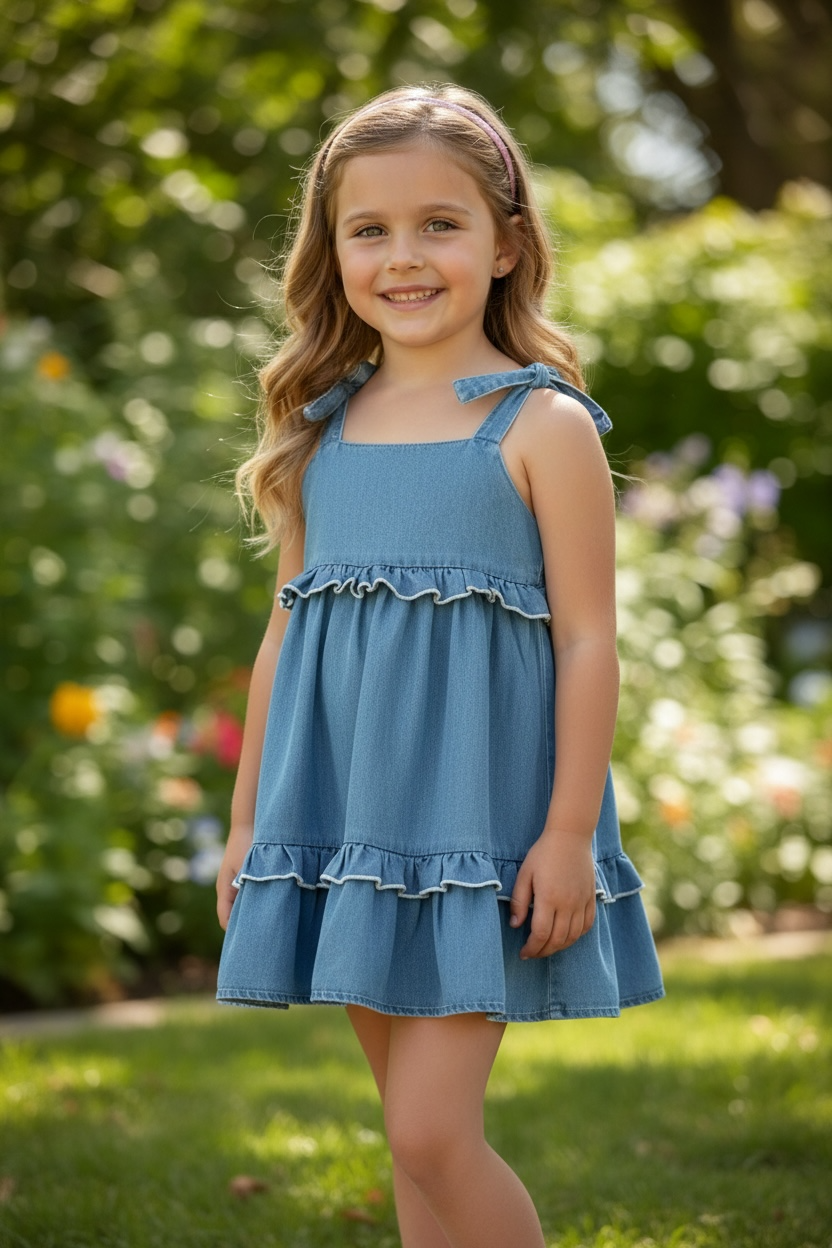 Lt. blue denim dress with ruffle detail DRG60415