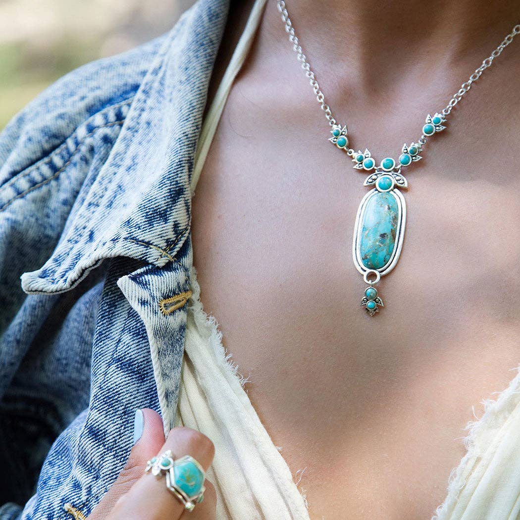 Emile Silver and Blue Turquoise Pendant Necklace EMILN01T01P