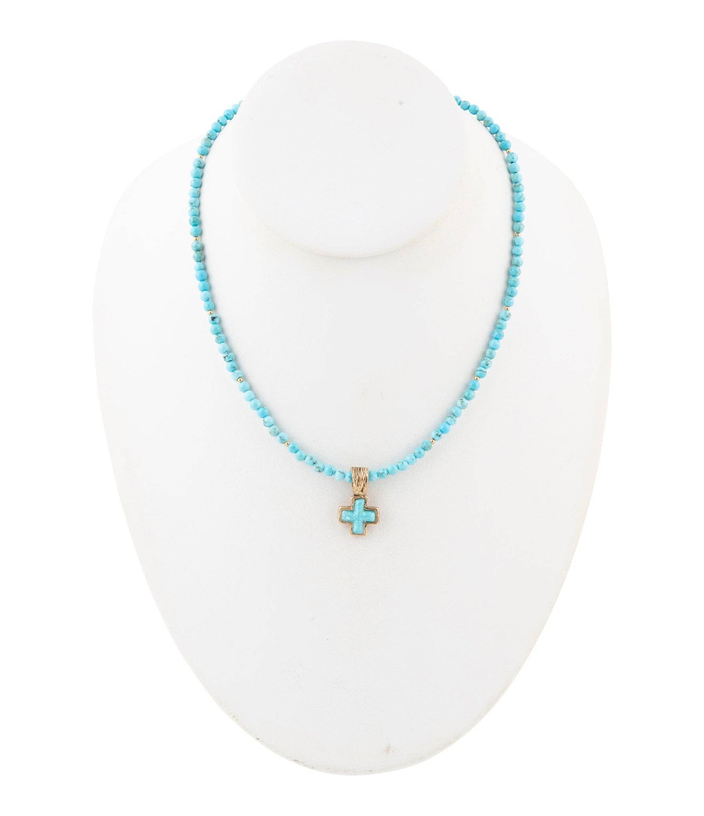 Blue Magnesite Cros Golden Pendant Necklace NECK989T01B