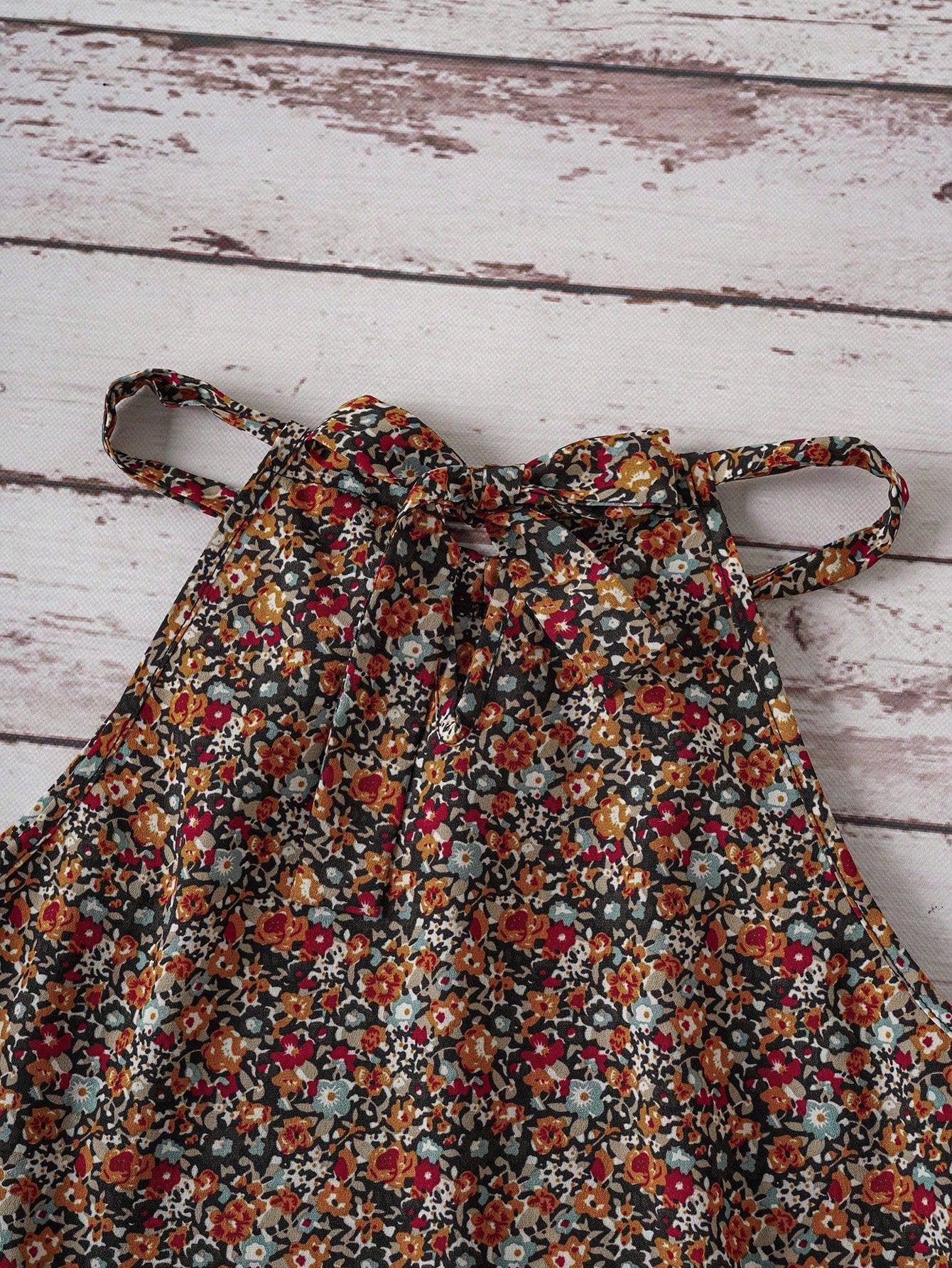 Boho Ditsy Floral Halter Neck Camisole Summer Tank Top