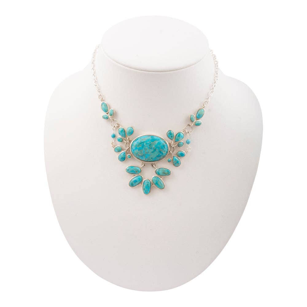 Genuine Blue Turquoise Sterling Silver Statement Necklace MOJAN30TOIS