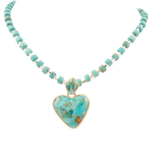 Blue Turquoise Heart Sterling Silver Pendant Necklace