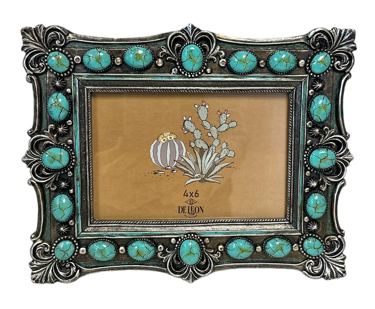 Western Ornate Scroll Turquoise Beads 6” x 4” Picture Frame 14021