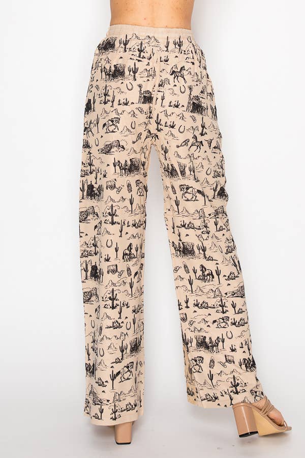 Drawstring pants with western print OLS4703TP