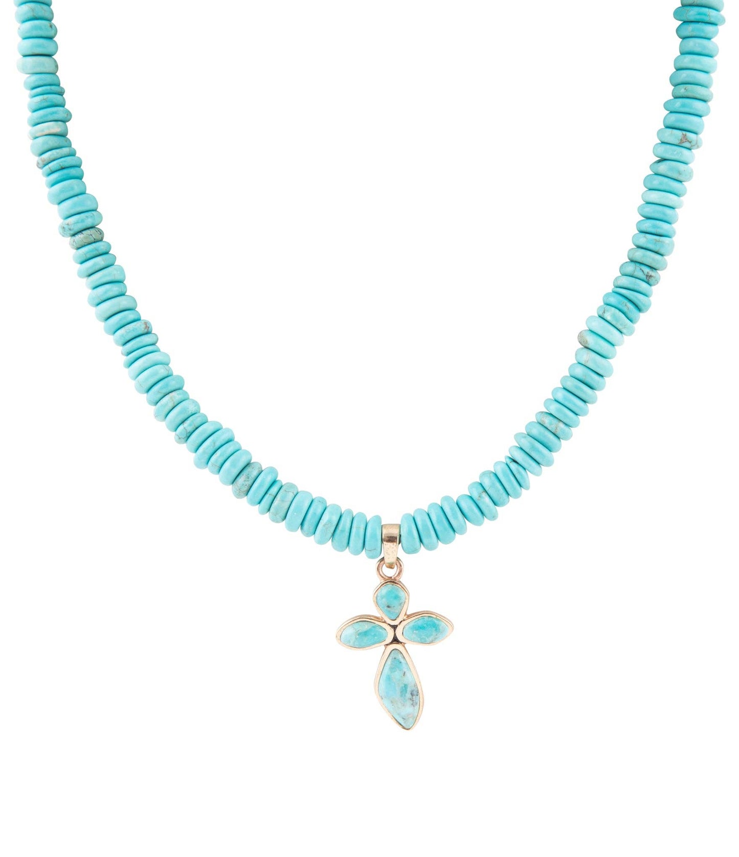 Blue Turquoise on the Cross Pendant Necklace PRSCN08T01B