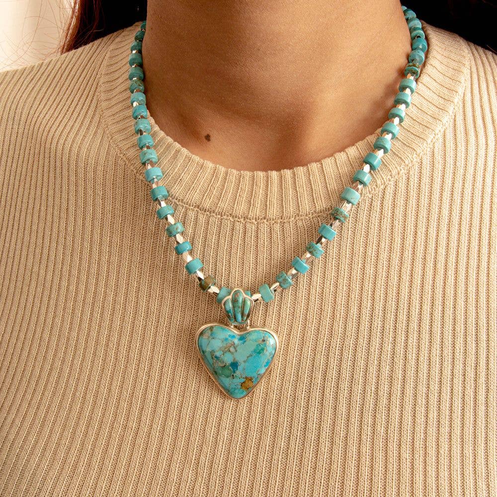 Blue Turquoise Heart Sterling Silver Pendant Necklace